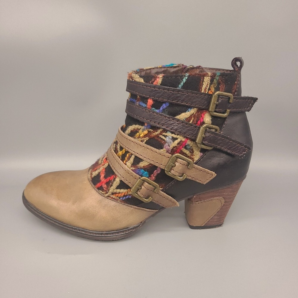 Multi-Color Patterned Leather Strap Ankle Boot - image 2